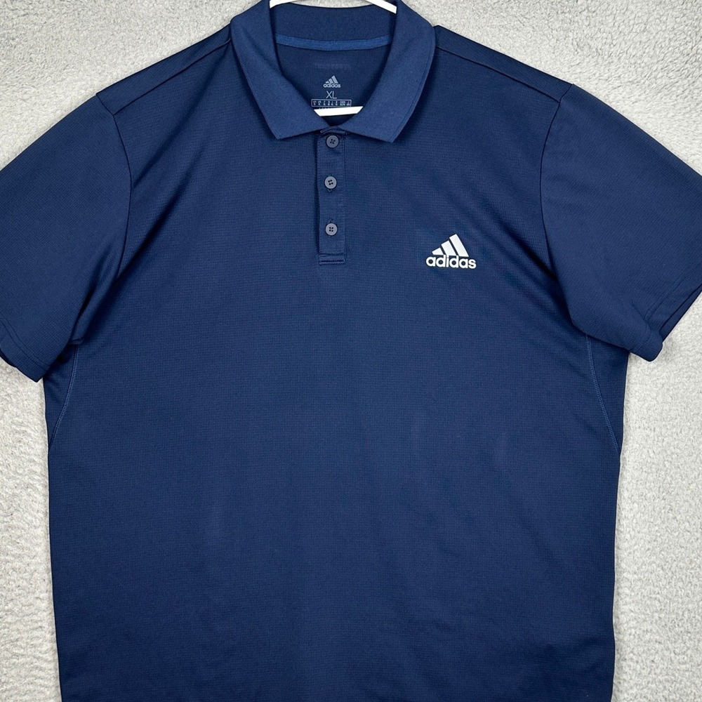 Adidas Polo Shirt Mens XL Aeroready Navy Performance Short Sleeve Rugby Casual